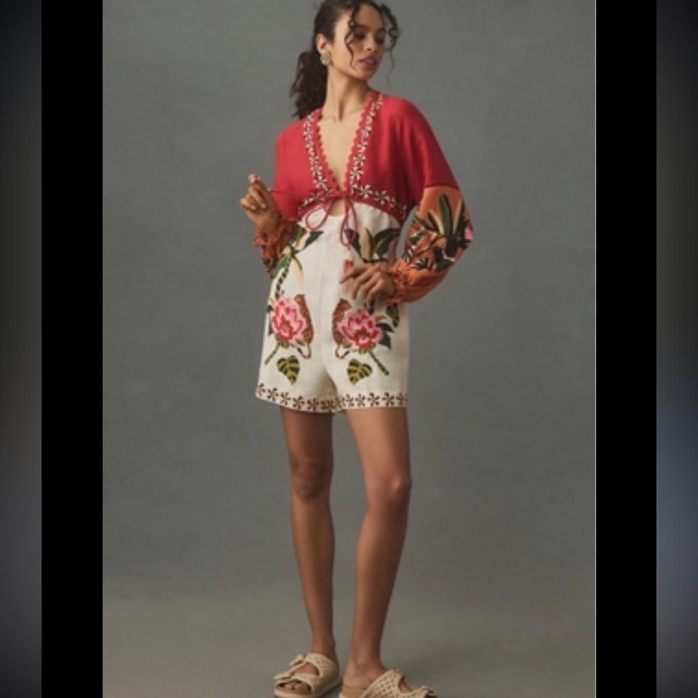FARM Rio Red and White Floral Jumpsuit